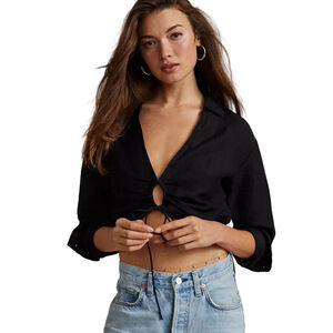 PILCRO {Anthropologie} ‘Keyhole Shrunken’ Linen Top